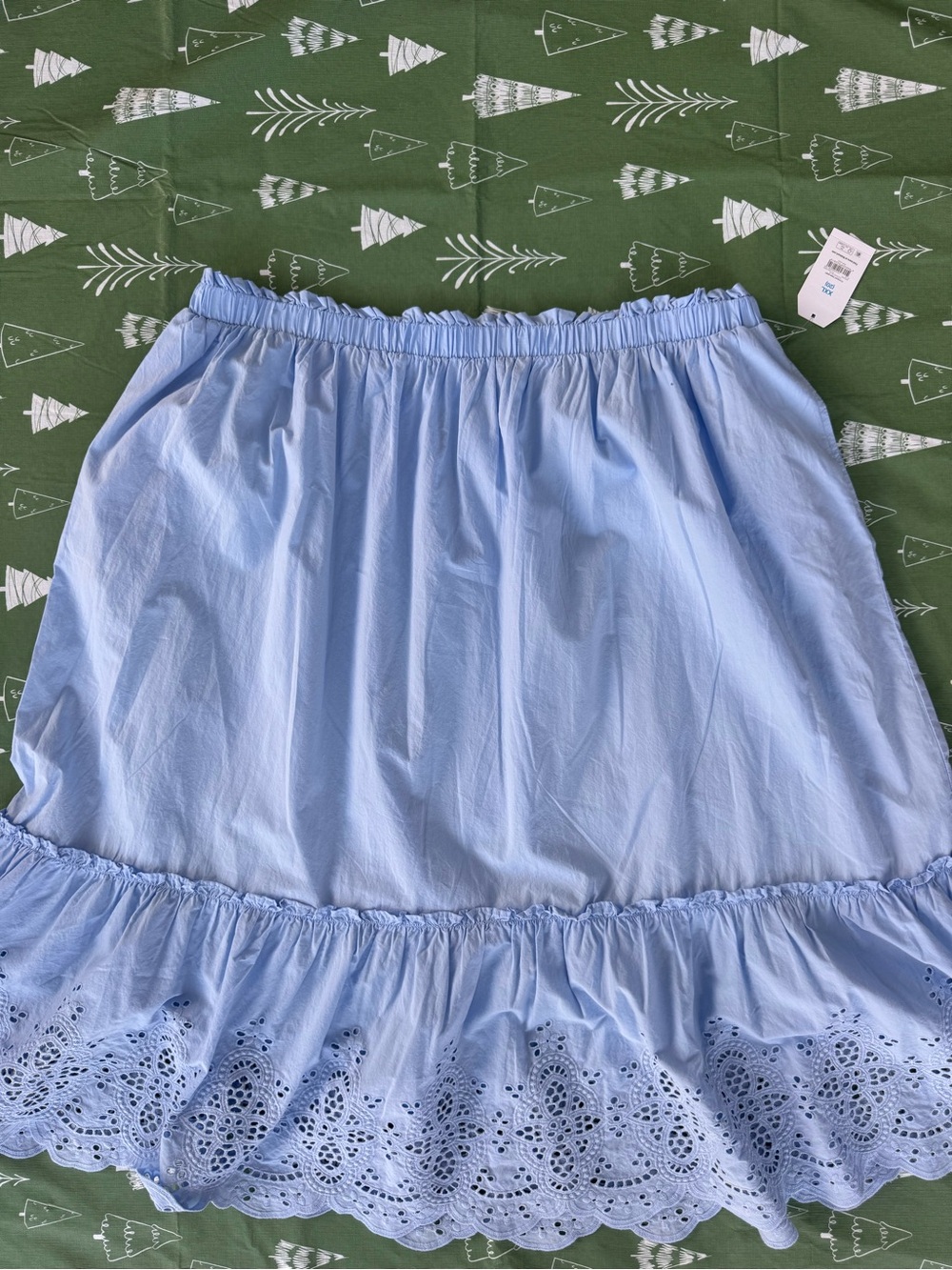 Time and Tru Women's XXL 20 Blue Cotton Eyelet Pull On A-Line Midi Skirt Pockets - Picture 4 of 16